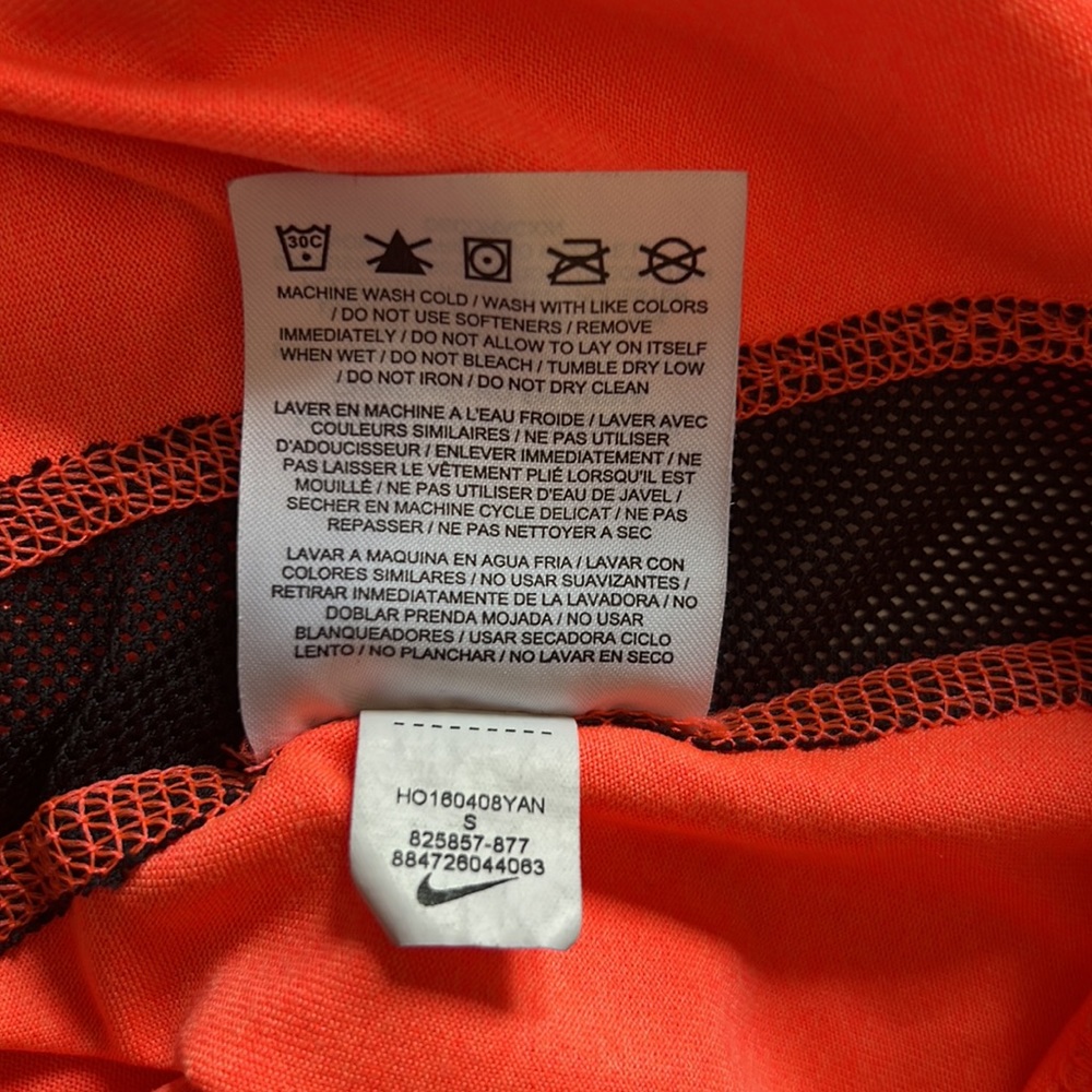 Nike Dri Fit long sleeve workout shirt S orange black mesh training loose fit - Picture 10 of 10